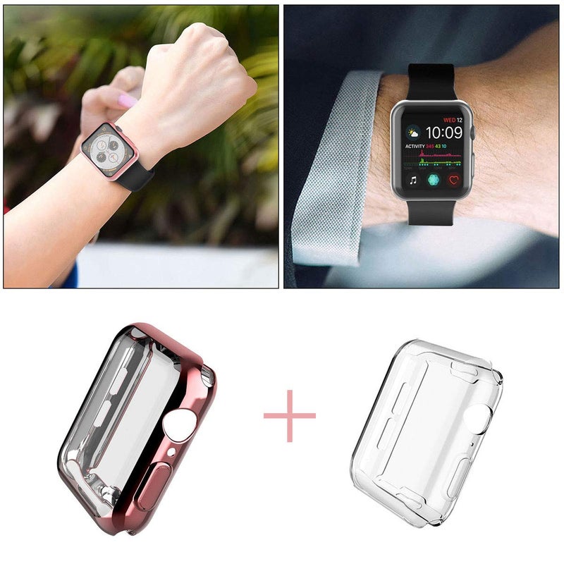 JULK [2-Pack] JULK 40mm Case for Apple Watch New SE 3 (2025) / Series SE / 6/5 / 4 Screen Protector, Overall Protective Soft Case TPU HD Ultra-Thin Cover for iWatch, 1 Rose Pink + 1 Transparent - Image 5